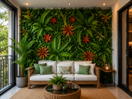 Painel de Folhagem Artificial Premium para Jardim Vertical e Parede Verde.