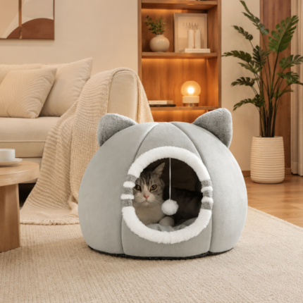Cama Toca para Gatos e Cães Pequenos com Colchão Macio | Casinha Confortável Antiderrapante para Todas as Estações.