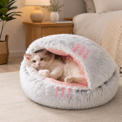Cama Pelúcia 2 em 1 para Gatos e Cães Pequenos | Ninho Macio, Dobrável e Confortável