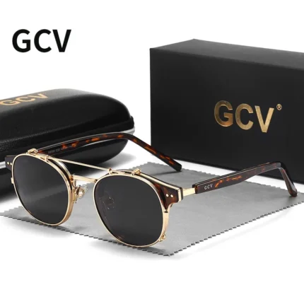 Óculos de Sol GCV Steampunk Polarizado UV400 – Lente Dupla Removível Estilo Gótico Retro Unissex