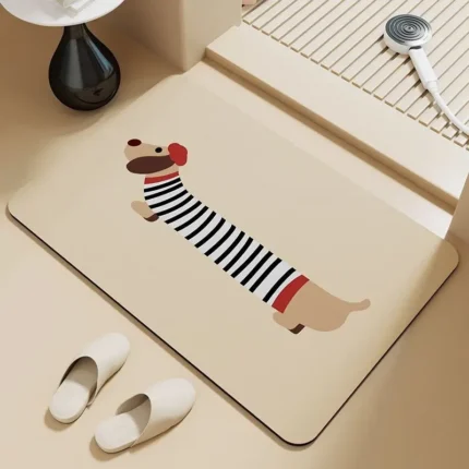 Tapete Antiderrapante Absorvente para Pets – Porta de Banheiro Estilo Fofo Cartoon Impermeável