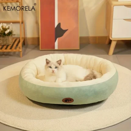 Cama Oval Aconchegante para Gatos e Cães Pequenos | Pelúcia Espessada 4 Estações