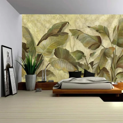 Tapeçaria Plantas Tropicais Retrô Para Decoração E Praia.