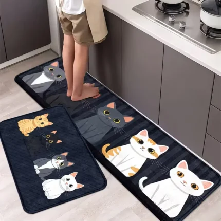 🐱 Tapete Antiderrapante de Cozinha com Estampa de Gato – Decorativo, Macio e Multiuso
