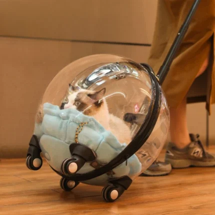 Mochila Carrinho Cápsula para Gatos e Pequenos Pets – Transparente com Rodinhas