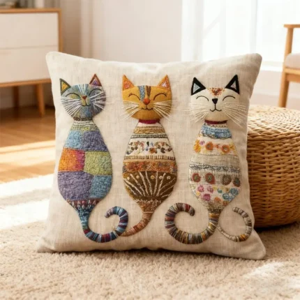 Capa de Almofada Gatinhos Fofos 45x45cm – Decorativa Macia para Sofá, Cama e Sala