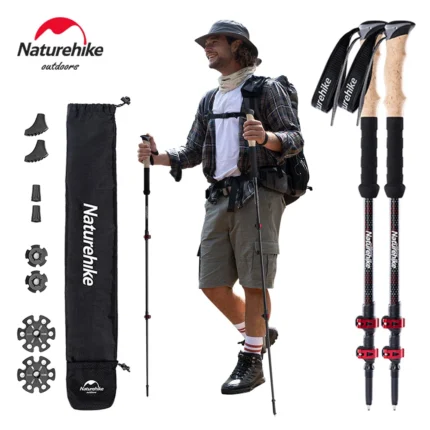 Bastão de Caminhada Naturehike em Fibra de Carbono Retrátil Ultralight (Par)