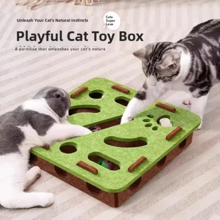 Brinquedo Interativo para Gatos com Bola | Caixa de Feltro Multifuncional para Exercício e Diversão