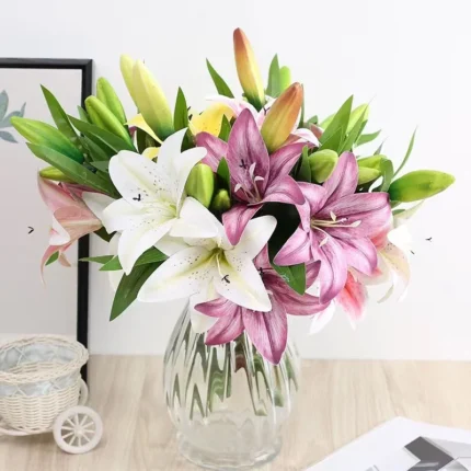 Lírio Artificial Realista 3 Cabeças – Decoração Premium para Casa, Casamento e Escritório