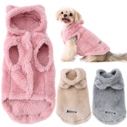 Casaco de Pelúcia com Orelhas de Coelho para Cães e Gatos – Roupa Quente e Fofa para Inverno (XS ao XL)