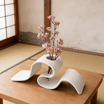 Vaso Moderno Minimalista Curvo Impresso Em 3D Para Mesa.
