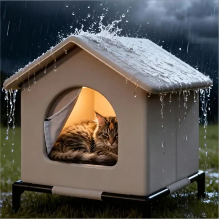 Casa Impermeável para Gatos e Cães Pequenos – Abrigo Dobrável para Área Externa, Conforto em Todas as Estações